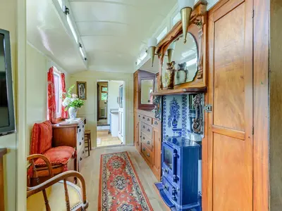 a kitchen with a blue stove in a room at Mahalia in Fordham