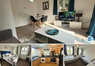 a collage of three pictures of a living room at Kensington House- The Perfect home for contractor stays in Colchester