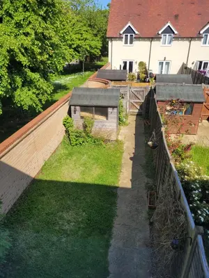an aerial view of a garden with a fence at Kensington House- The Perfect home for contractor stays in Colchester