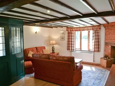 a living room with a couch and a fireplace at The Cottage in Great Ellingham