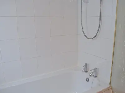 a bathroom with a shower and a bath tub at Three Ash Cottage in Bungay