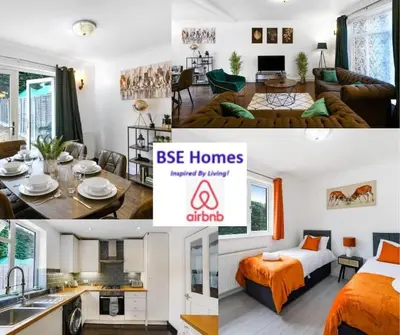 a collage of photos of a bedroom and a suite at Loughton 3 Bedroom Sleeps 5 by BSE Homes in Loughton