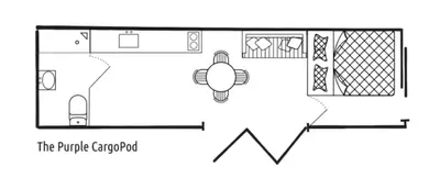 a schematic diagram of the proposed layout for the purple pavilion at Purple CargoPod at Lee Wick Farm Cottages & Glamping in Clacton-on-Sea