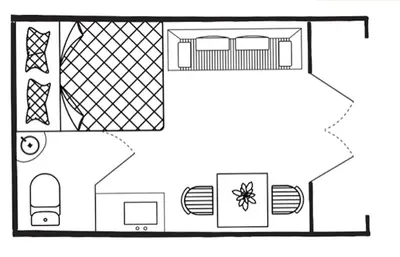 a drawing of a house with a plan at MegaPod 1 at Lee Wick Farm Cottages & Glamping in Clacton-on-Sea