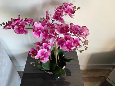 a vase filled with purple flowers on a table at The Top Floor in Stretham