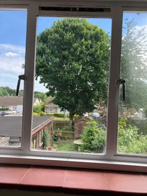 a window view of a tree from a house at Comfortable rooms upstairs at number 8 in Moulton