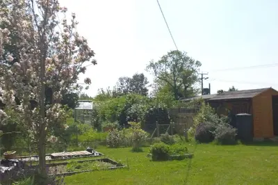 a backyard with a yard with a garden sidx sidx sidx at Period Cottage near Suffolk Coast and Forest in Tunstall