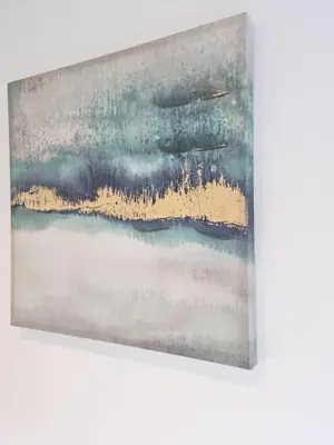 an abstract painting of a lake at Hyland Apartment by CityNest in Chelmsford