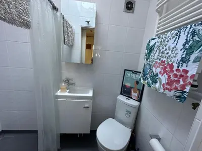 a small bathroom with a toilet and a sink at Beautiful Victorian house in central Cambridge in Cambridge