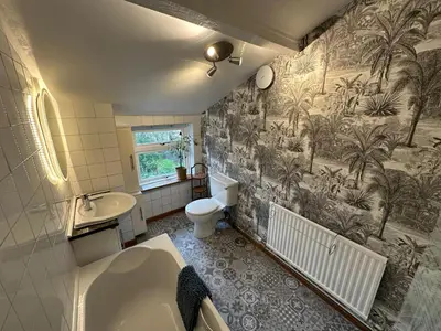 a bathroom with a tub and a sink and a toilet at Beautiful Victorian house in central Cambridge in Cambridge