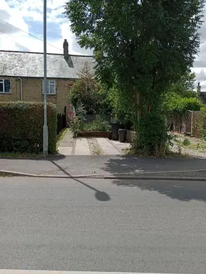 an empty street with a house and a tree at Bellevue cottage in Wicken