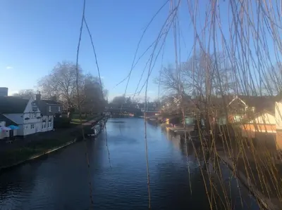 a view of a river from a bridge at Cosy hideaway with garden sauna in Cambridge in Cambridge