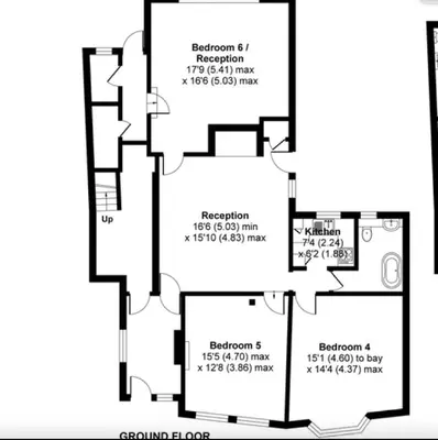 a black and white floor plan of a house at Duchess Apt 1 Serviced 3BR Apartment in Colchester Perfect for Contractors,Temporary Housing, Relocations,Free Wifi, Secure Parking in Colchester