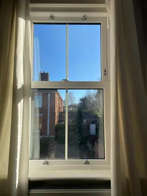 a window with a view of a city at Cottage, Central Saffron Walden, Garden, Little Braybrooke in Saffron Walden