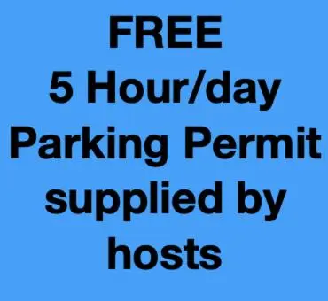 a sign that says free hourly parking permit supplied by hosts at Central Brentwood House in Brentwood