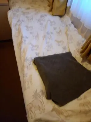 a bed with a pillow on top of it at Dovercourt holiday park swift johnson low road harwich essex co12 3TZ in Parkeston