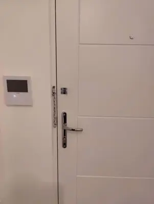a shower stall with a door in a bathroom at 2 bedroom en-suite apartment in Basildon, Essex (Enjoy the simple things in life) in Laindon