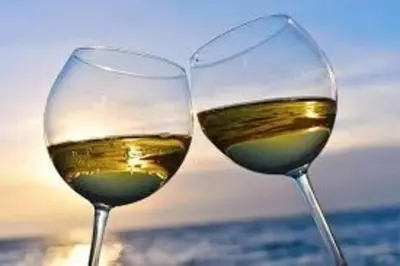 two glasses of white wine in front of the ocean at Cambridge Narrowboats - Beautiful New Moon Narrowboat in Cambridge