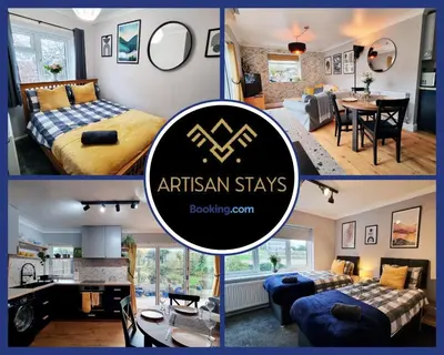 a collage of three pictures of a bedroom and a living room at The Rose Garden of Basildon in the Heart of Basildon by Artisan Stays I Weekly or Monthly Stay Offer I Pvt Parking I Sleeps 6 in Basildon