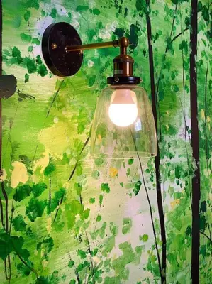 a light bulb hanging from a wall with a green background at Bluebell Annexe in Little Grandsen