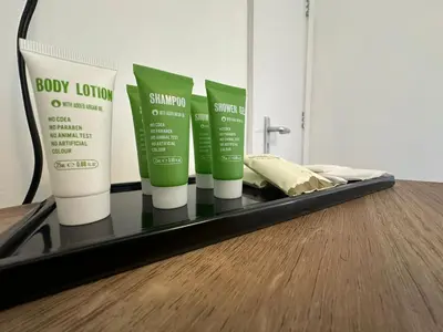 a tray with four products on a table at Cambridge Central Rooms - Tas Accommodations in Cambridge