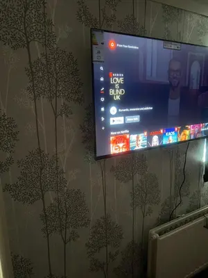 a flat screen tv on a wall with trees on it at Private Room in Basildon in Vange