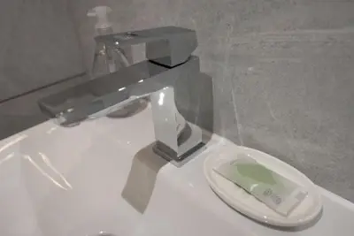 a white toilet with a faucet on top of it at Beautiful, Spacious 1 bed flat in Brentwood