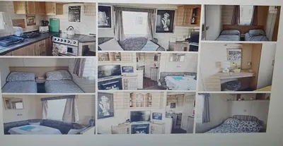 a collage of pictures of a room with beds at J.R. Holiday Homes in Clacton-on-Sea