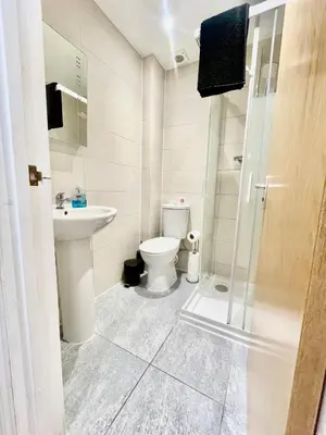 a bathroom with a toilet and a sink and a shower at cambridge city centre immaculate Studio sleeps 2 - central location paradise street in Cambridge