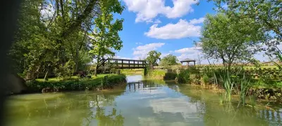 a river with a bridge in the background at Inviting 1-Bed Cabin in Newmarket in Newmarket