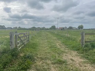a fence in the middle of a field at Ivy Cottage in Salters lode
