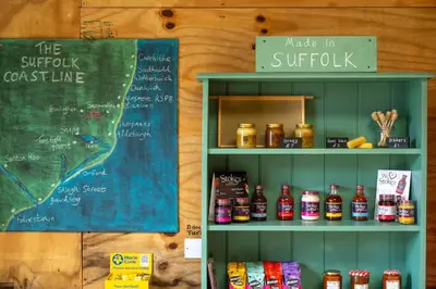 a shelf filled with lots of different types of food at Kestrel - Sweffling Hall in Rendham