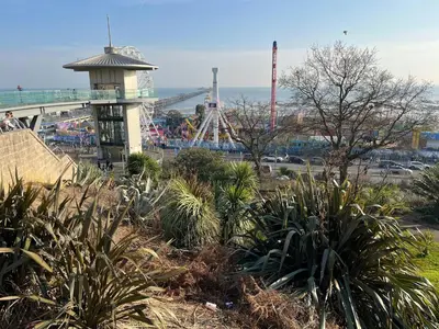 a view of a roller coaster in a park at Sunny Beachside Apt with Free Parking in Southend-on-Sea