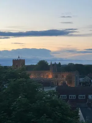 a view of a city at sunset at Lavender Cottage, Clare in Clare
