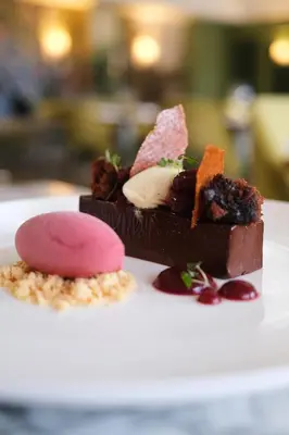 a group of desserts on a white plate at Down Hall Hotel in Bishops Stortford