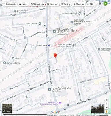 a map with a red marker on it at 1 Bed House Sleeps 2 -Free Parking -Tv in Romford