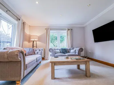 a living room with two couches and a tv at Brook Lodge in Ipswich