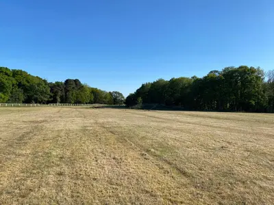 an empty field with trees in the background at Paddock View - Snetterton Norfolk in Norwich