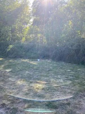 a large yard with a circle in the grass at Paddock View - Snetterton Norfolk in Norwich