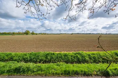 an open field with a large field of crops at East Wing at Champaignes Toft, Mendlesham in Stowmarket