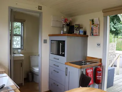 a small kitchen with a sink and a microwave at The Pheasant in Great Ellingham