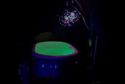 a dark room with a green toilet in the dark at The Pheasant in Great Ellingham
