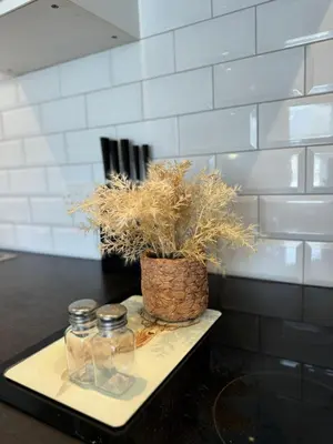 a table with two glass jars and a plant at 1 bed flat in central Cambridge in Cambridge