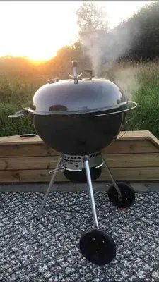 a bbq grill sitting on top of a table at Converted Nissen Barn on beautiful farm in Braintree