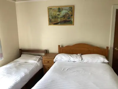 a bedroom with two beds and a picture on the wall at Abbeyfield Guesthouse in Cambridge