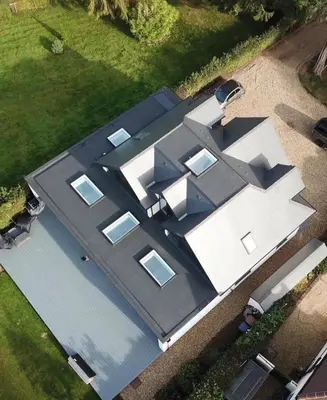 an overhead view of a house with a garage at House of Hertfordshire in Datchworth