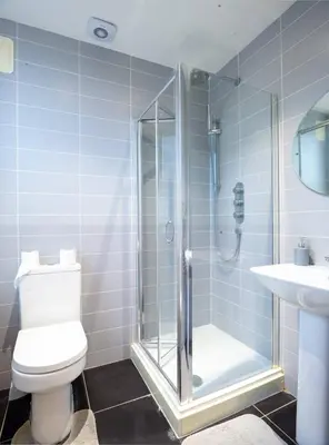 a bathroom with a shower and a toilet and a sink at Charlotte House 2bed 2bath Retreat For 6 Guests in Ipswich