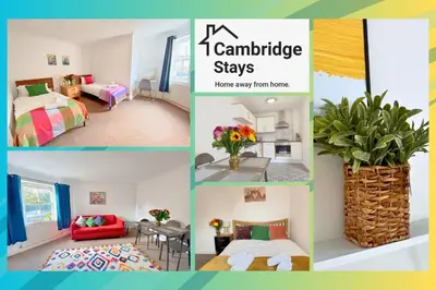 a collage of photos of a bedroom and a room at Cambridge Stays JG 2BR ApartHotel in Cambridge