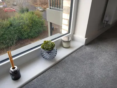 a window sill with a plant sitting on it at Richfield Lux in Loughton