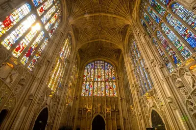 a large cathedral with many stained glass windows at Bright Mews House with Garage in Heart of Cambridge in Cambridge